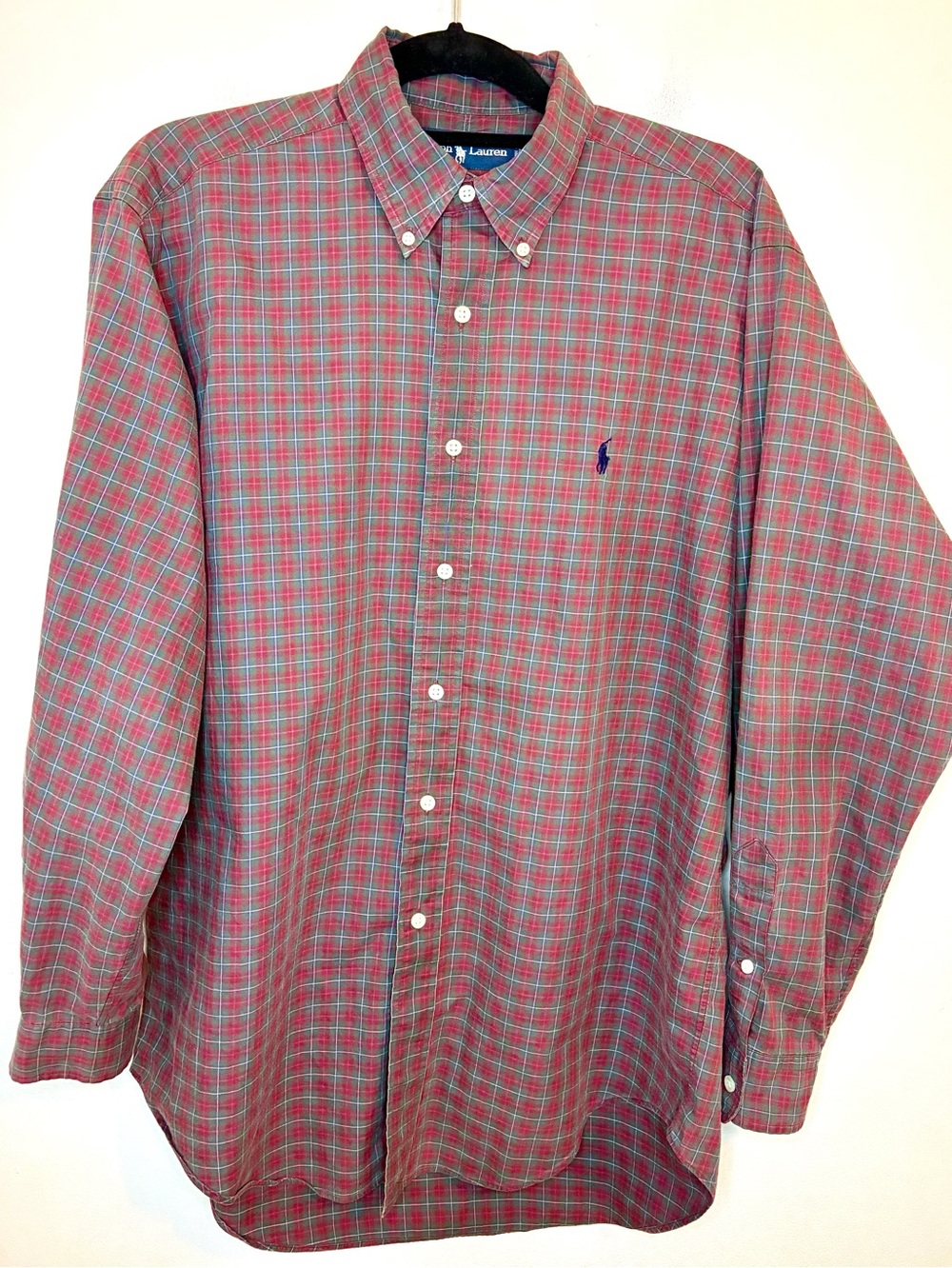 Polo Ralph Lauren M Red Green Tartan Plaid Classic Fit Button Down Shirt